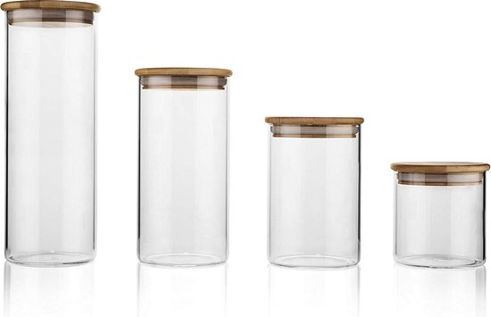 ElbFuchs Voorraadpotten Met Deksel Luchtdicht 3x 700ml - Borosilicaatglas Met Houten Deksel