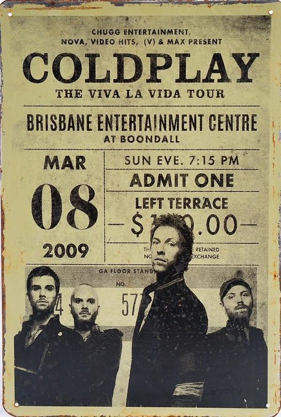 Concert Bord Coldplay The Viva La Vida Tour Bol Com
