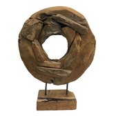 Circkel Ornament op Voet - Erosie Teakhout - Naturel - 39x10x51cm