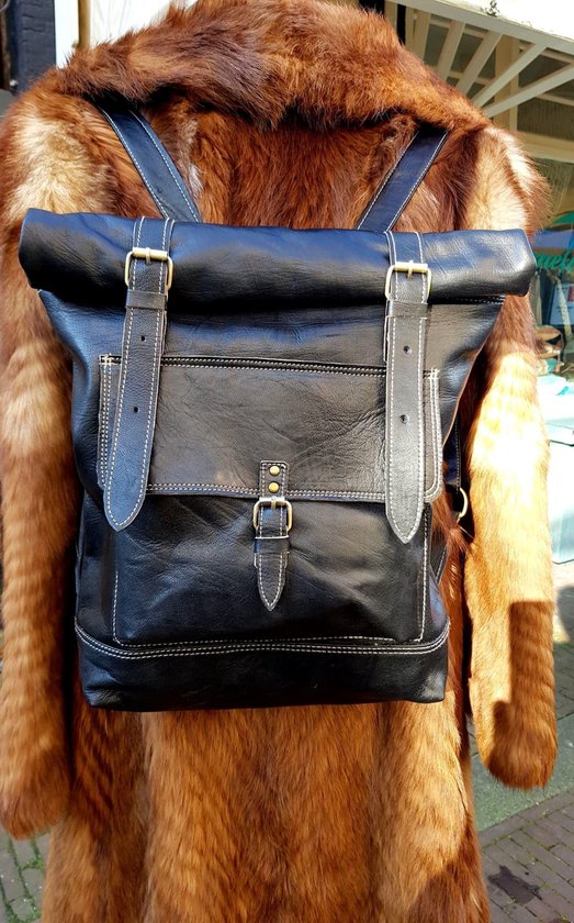 Beocca - Leren rugzak Cleo zwart glad leer - 14 laptoptas - Swan