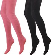 2 Pack Maillots - Meisjes - Rib - Roze-Zwart - Maat 128-134