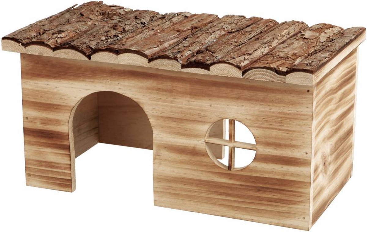 Trixie huis grete 2 uitgangen cavia schorshout gevlamd 35x20x18 cm Trixie huis grete 2 uitgangen cavia schorshout gevlamd 35x20x18 cm