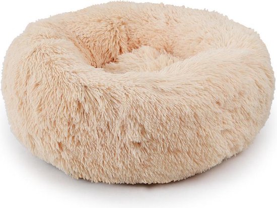 lionto Hondenmandje rond in donutvorm, 65 cm, huisdierenkussen voor honden & katten met wasbare hoes & anti-slip noppen, knus hondenbed van Oxford-linnen & pluche, Bruin