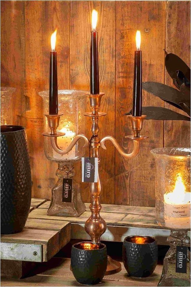 MYST Aluro Kandelaar 3-armig 42,5 CM - Aluminium Kandelaar - Klassieke 3-armige Kandelaar in Vintage Stijl - Kandelaar met Sierlijk Gebogen Armen - Sfeervolle Tafeldecoratie