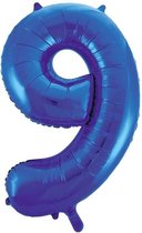 Cijfer 9 folie ballon blauw van 86 cm
