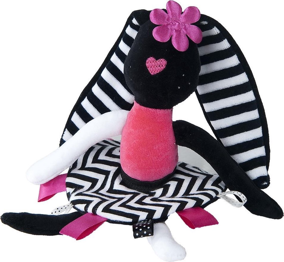 Mom's Care sensorisch knuffelspeelgoed konijn voor baby's zwart-wit.