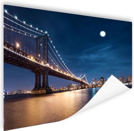 Affiche Moonlight over the Manhattan bridge 180x120 cm - Tirage photo sur Poster (décoration murale salon / chambre) / Affiche Villes XXL / Groot format!