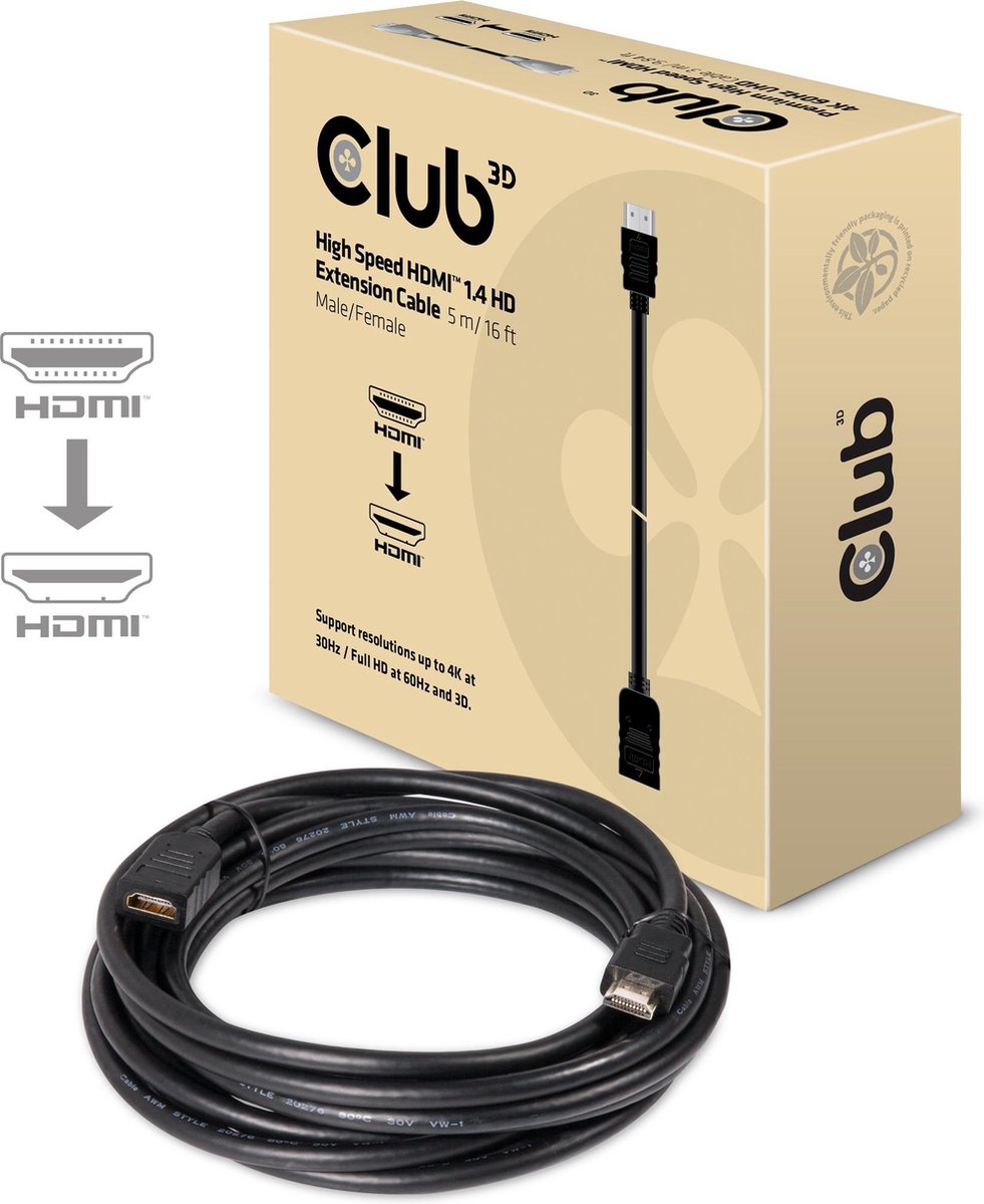 Club 3D Hoge snelheid HDMI™ 1.4 HD-verlengkabel M/F 5m/16,40ft