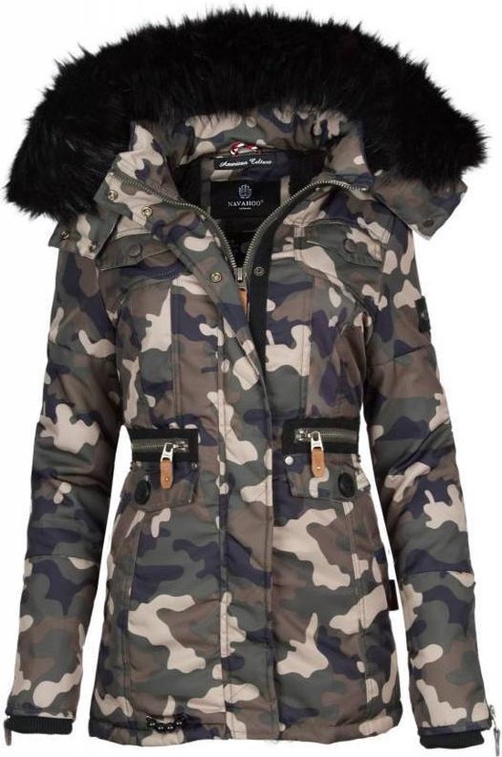 Navahoo dames winterparka winterjas met bont camouflage | bol.com