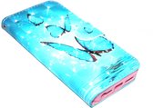 Blauw vlinder hoesje kunstleer iPhone 5 / 5S / SE