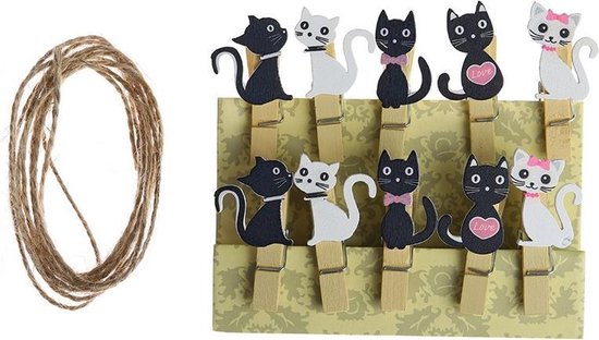 Bol Com Houten Knijpers Met Katten Ophang Touwtje Waslijn Kat Decoratie 10 Stuks