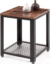 ACAZA Bijzettafel - Zwart en rustiek bruin - 45 x 45 x 55 cm (L x B x H) - 2 Verstelbare Gaasplanken - Kleine Salontafel - Tafel Industrieel - Banktafel - Bijzettafels - Bijzettafel zwart en bruin vintage - Bijzettafel hout - Houten Bijzettafel