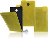 Devills Crazy Lederen Flip Case Cover Hoesje Nokia X Craz Yellow
