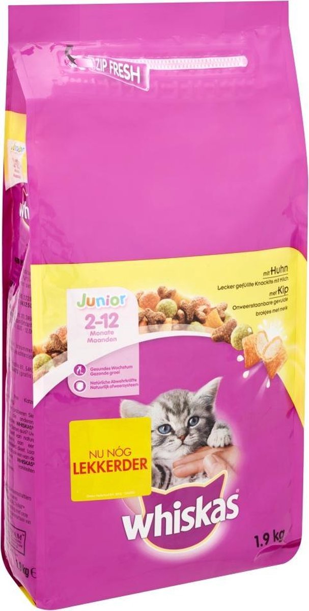 Whiskas Brokjes Junior Kip Kattenvoer 3 x 1.9 kg