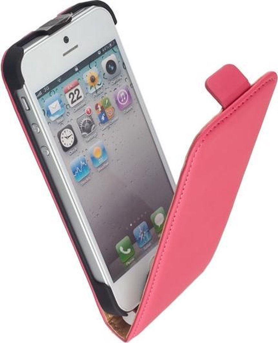 LELYCASE Flip Case Lederen Hoesje Apple iPhone 5 5S Pink