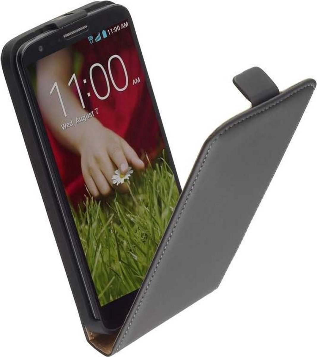 LELYCASE Lederen Zwart Flip Case Cover Hoesje LG G2 Mini