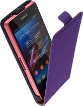 LELYCASE Premium Flip Case Lederen Cover Bescherm  Hoesje Sony Xperia Z1 Compact Lila