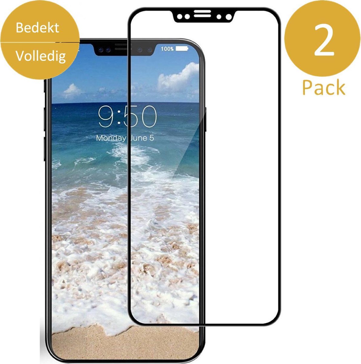 2x Screenprotector geschikt voor Apple iPhone Xs / X - Full Screen Zwart - van iCall