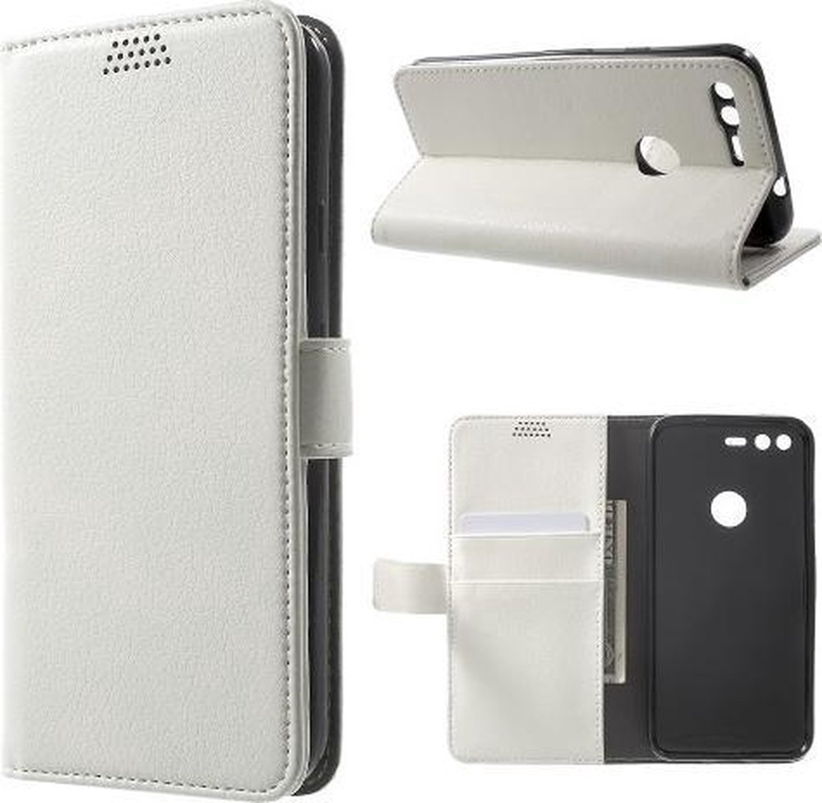 Litchi cover wit wallet case hoesje Geschikt voor: Google Pixel