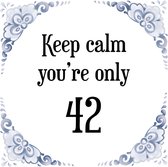 Verjaardag Tegeltje met Spreuk (42 jaar: Keep calm you're only 42 + cadeau verpakking & plakhanger