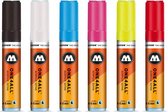 Molotow 327HS Marker set - 6 stuk set acryl markers - Chisel tip 4-8mm - Kleuren zwart, wit, rood, geel, blauw, roze