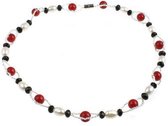 Zoetwater parel ketting met kristallen Santa - echte parels - magneetslot - wit - rood - zwart - zilver