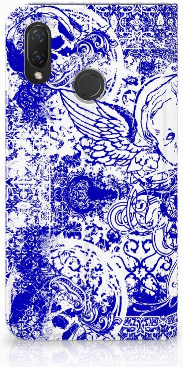 Mobiel BookCase Huawei P Smart Plus Angel Skull Blauw