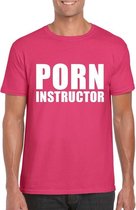 Porn instructor tekst t-shirt roze heren 2XL