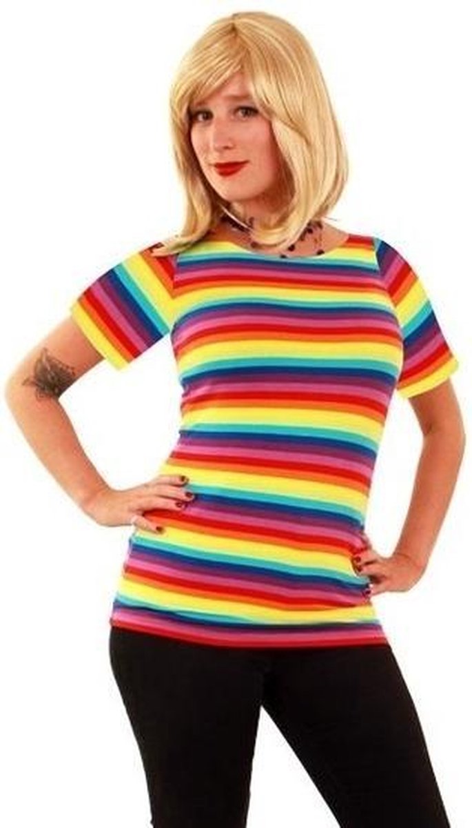 vastleggen Begin vernieuwen T-shirt met regenboog strepen voor dames - Verkleedkleding t-shirt - Gay  pride XS/S | bol.com
