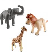 3x Opblaasbare dieren olifant leeuw en giraffe