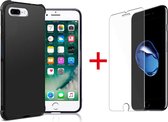 iPhone 7 Plus & 8 Plus Hoesje - Anti Shock Hybrid Back Cover & Glazen Screenprotector - Zwart