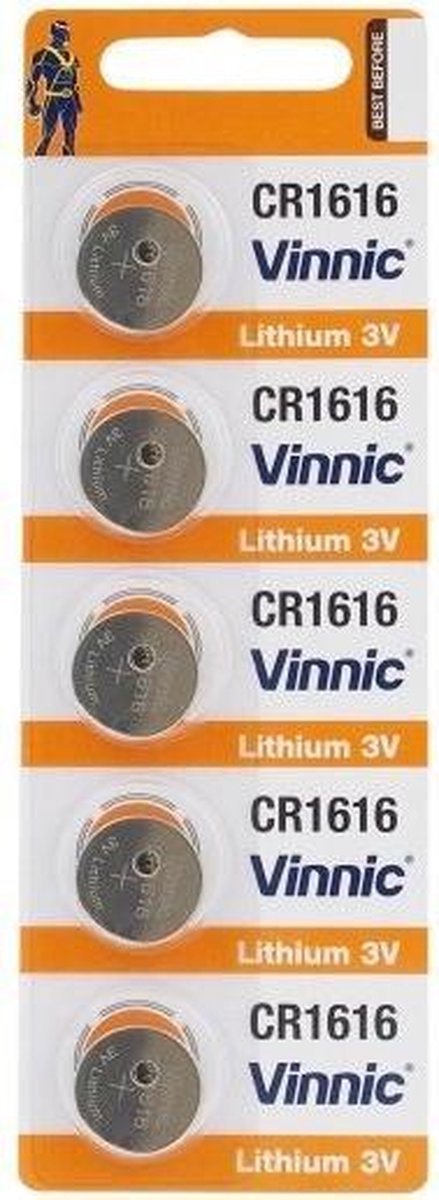 5 Stuks ( 1 Blister a 5st) Vinnic CR1616 3v 50mAh lithium knoopcelbatterij