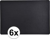 6x Placemats van zwart leer 43 x 30 cm