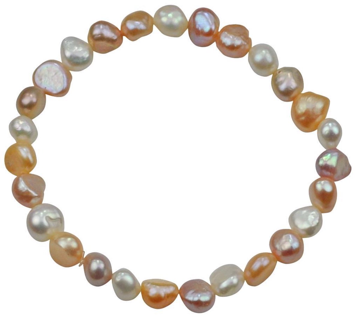 Zoetwater parel armband Pearl Soft Colors Small - echte parels - wit - zalm - roze - elastisch