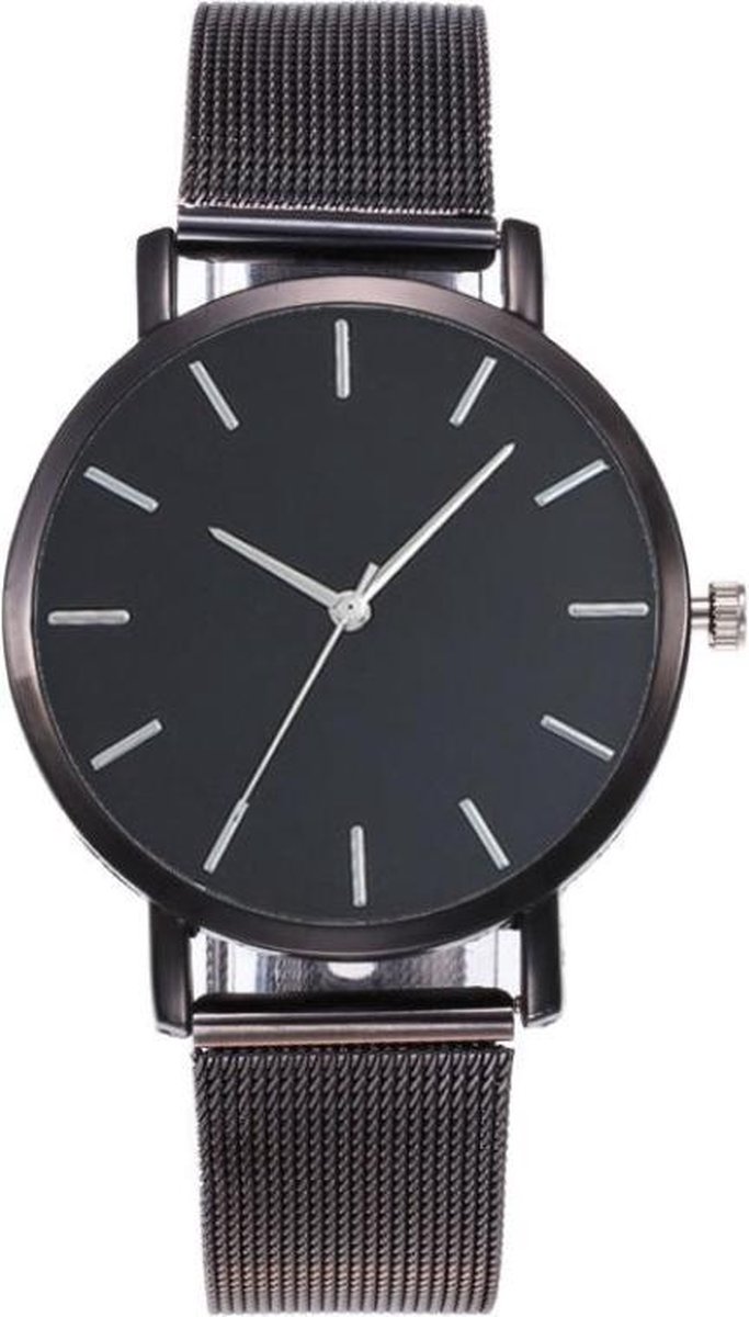 Fako® - Horloge - Mesh - Vintage - Staal - Ø 40mm - Zwart/Zwart