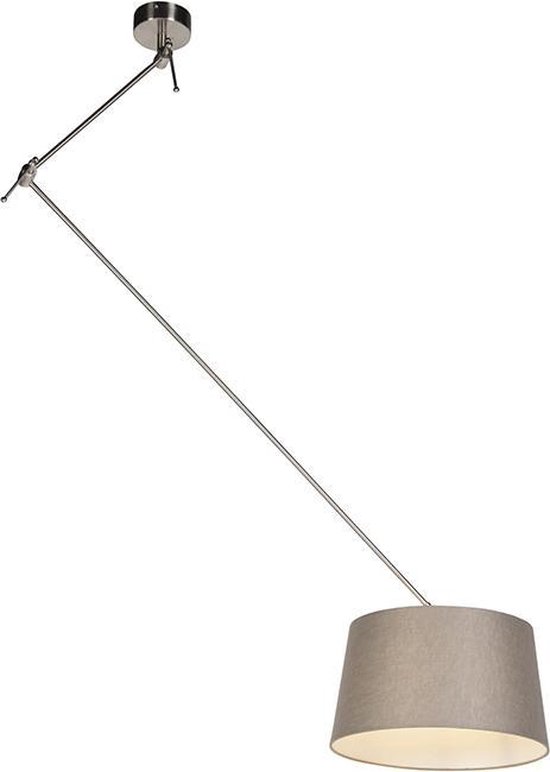 QAZQA blitz - Landelijke Hanglamp met kap - 1 lichts - L 380 mm - Taupe - Woonkamer | Slaapkamer | Keuken