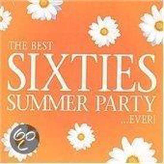 Oranje hoes met witte madeliefjes, tekst 'The Best Sixties Summer Party ...Ever!'