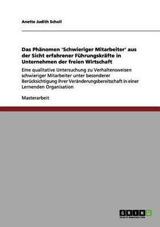 Das Phänomen 'schwieriger Mitarbeiter' Aus Der Sicht Erfahr ... - cover