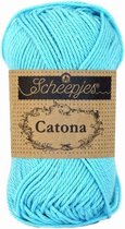 Scheepjes Catona 397 Cyan. PAK MET 10 BOLLEN a 50 GRAM. INCL. Gratis Digitale vinger haak en brei toerenteller.