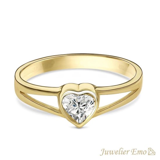 Juwelier Emo - Bague pour enfants en or 14 carats pour filles avec zircone coeur - ENFANT - TAILLE 14.50