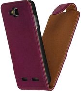 Paars echt leer leder classic flipcase Telefoonhoesje voor de HTC One M7