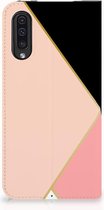 Geschikt voor Samsung Galaxy A50 Bookcsae Hoesje Black Pink Shapes