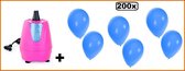 Ballonpomp electrisch roze + 200 ballonnen blauw