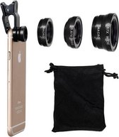 Clip Lens 3-in-1 Fish Eye 180° Lens / Wide Lens / Macro Lens - Universeel Compact. Universeel Tablet/Smartphone - ZWART -Underdog Tech