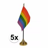5x Regenboog tafel vlaggetjes op stok 10 x 15 cm