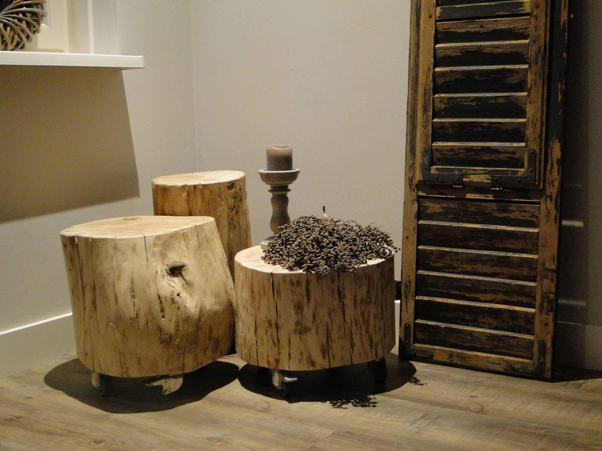 Stoereplanken Romee Bijzettafels - Boomstam meubels - ∅30-40x50 cm |