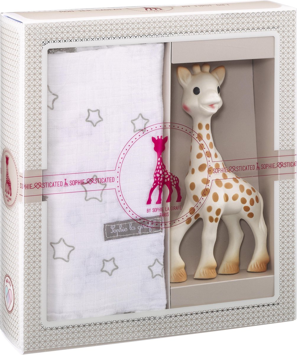 Sophie de giraf Sophiesticated Cadeauset - Baby speelgoed - Sophie de giraf & Hydrofiele doek - Kraamcadeau – Babyshower cadeau - 4-Delig