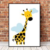 Postercity - Design Canvas Poster Giraffe met Wolkjes / Kinderkamer / Dieren Poster / Babykamer - Kinderposter / Babyshower Cadeau / Muurdecoratie / 70 x 50cm