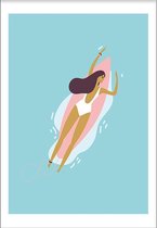 Surf babe 2 (29,7x42cm) - Wallified - Tekst - Zwart Wit - Poster - Wall-Art - Woondecoratie - Kunst - Posters