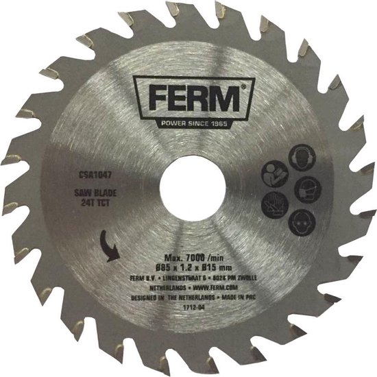 FERM - CSA1047 - Precisie - cirkelzaagblad - 24 tanden - TCT - 1.3mm - Diameter: - 85mm - Asgat: - 15mm - Universeel - Voor zagen van - hout - plastic - Zeer geschikt voor - Mini cirkelzaag - CSM1043 - Precisie-cirkelzaagblad - Mini-cirkelzaagblad